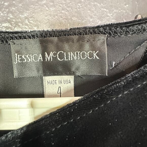 Jessica McClintock Velvet Gown Size 4 Black Floral Mesh Open Back Prom Wedding - Picture 5 of 7